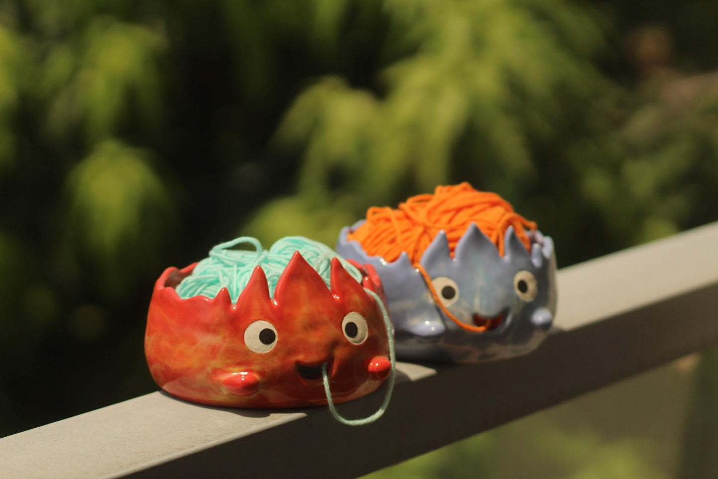 Cute Handmade Fire Demon Ceramic Yarn Bowl