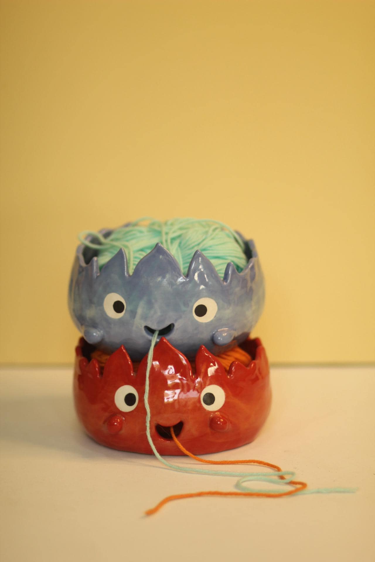 Cute Handmade Fire Demon Ceramic Yarn Bowl