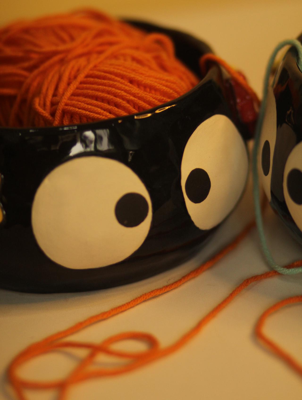 Handmade Unique Soot Ceramic Yarn Bowl