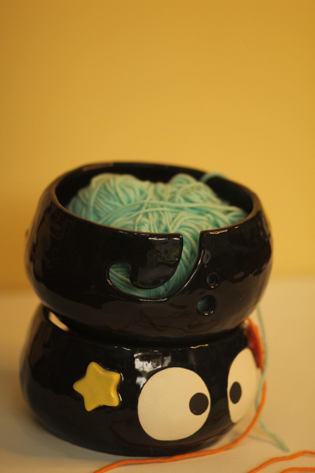 Handmade Unique Soot Ceramic Yarn Bowl